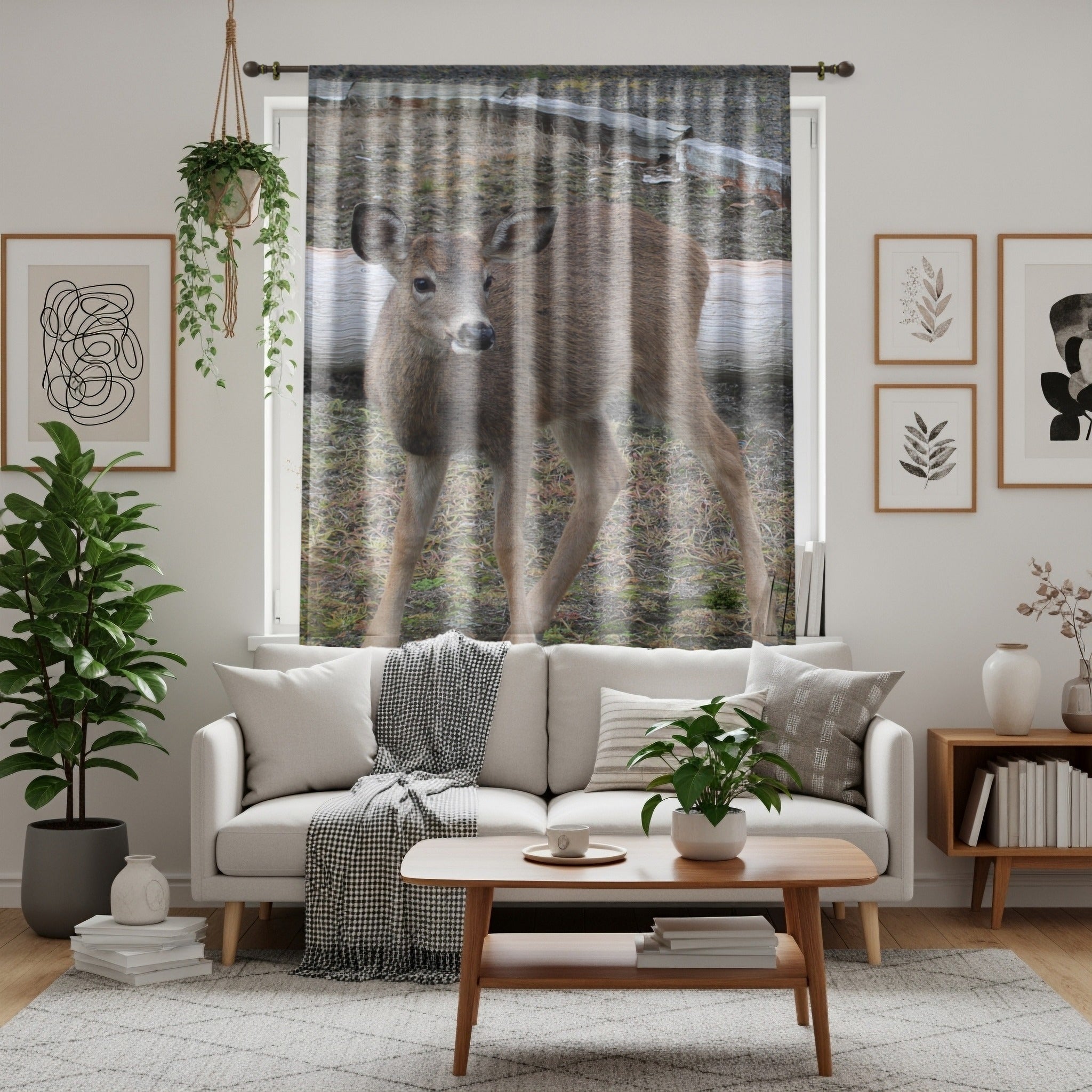 Deer in Forest Scene Living Room Curtain Drapes