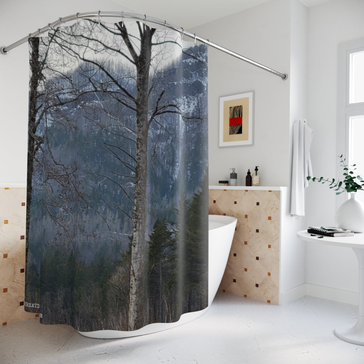 Forest and Mountain Landscape Shower Curtain Product