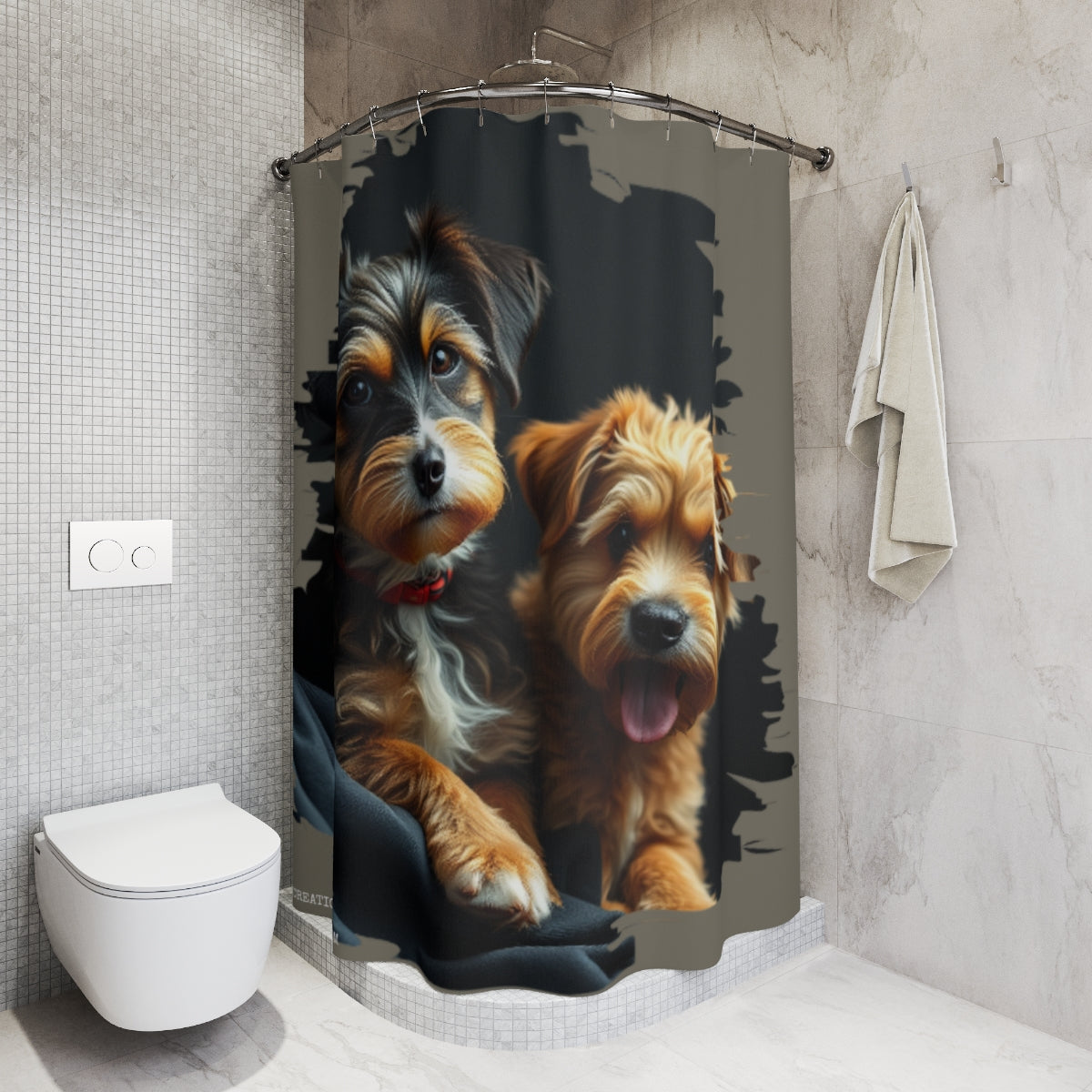 Adorable Puppies Shower Curtain for Dog Lovers Bathroom Decor
