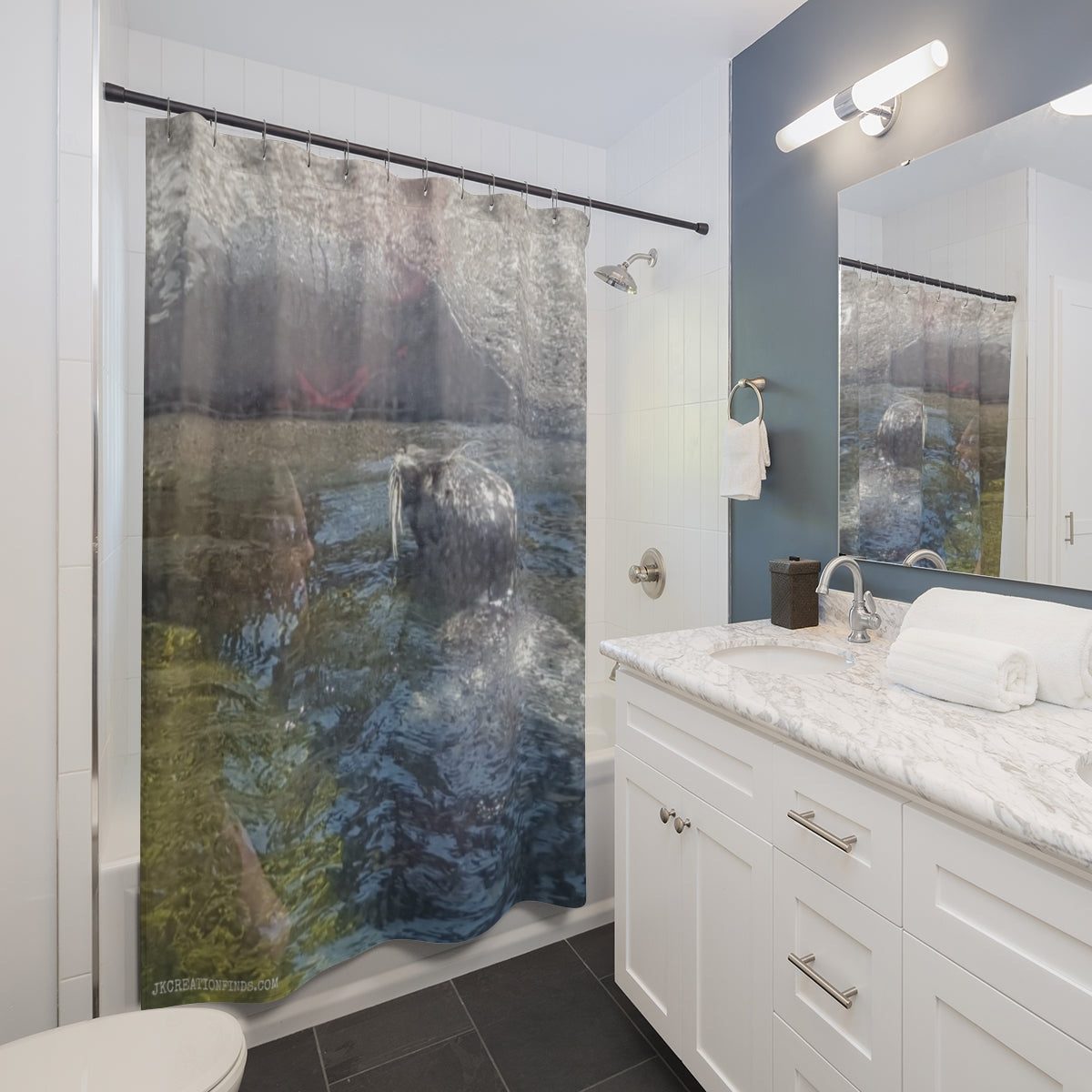 Otter in Water Artwork Shower Curtain Bathroom Decor