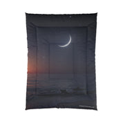 Crescent Moon Over Serene Ocean Scene Blanket