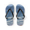 Flip-flops with a seascape and beach scene printed on the soles.