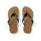 Brown flip-flops with black straps and a black bird silhouette.