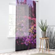 Floral Garden Window Curtain, Purple Yellow Flower Curtain, Botanical Print Curtain, Nature Inspired Home Decor, Pretty Home Decor Window