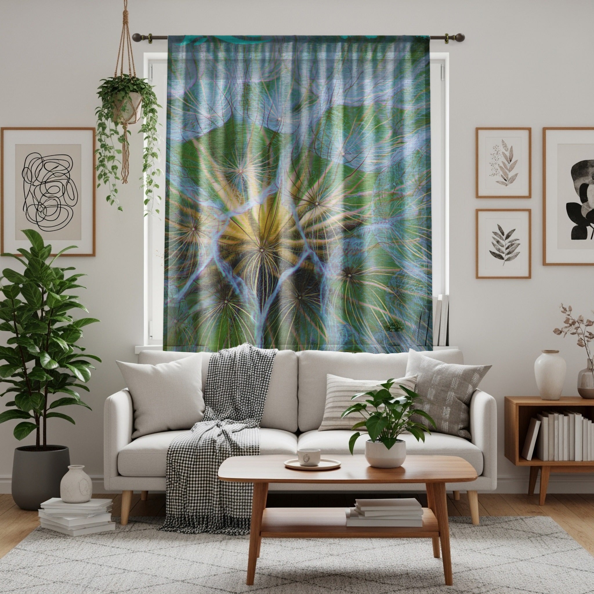 Dandelion Seed Window Curtain, Floral Print Curtain, Abstract Home Decor, Nature Inspired Window Covering, Botanical Curtain, Modern Art