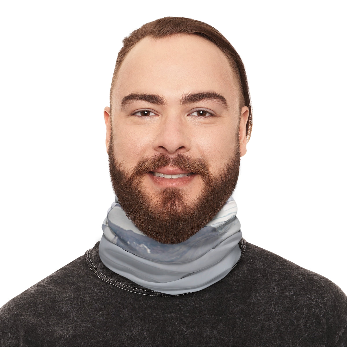Stylish Blue and Grey Patterned Neck Gaiter Product