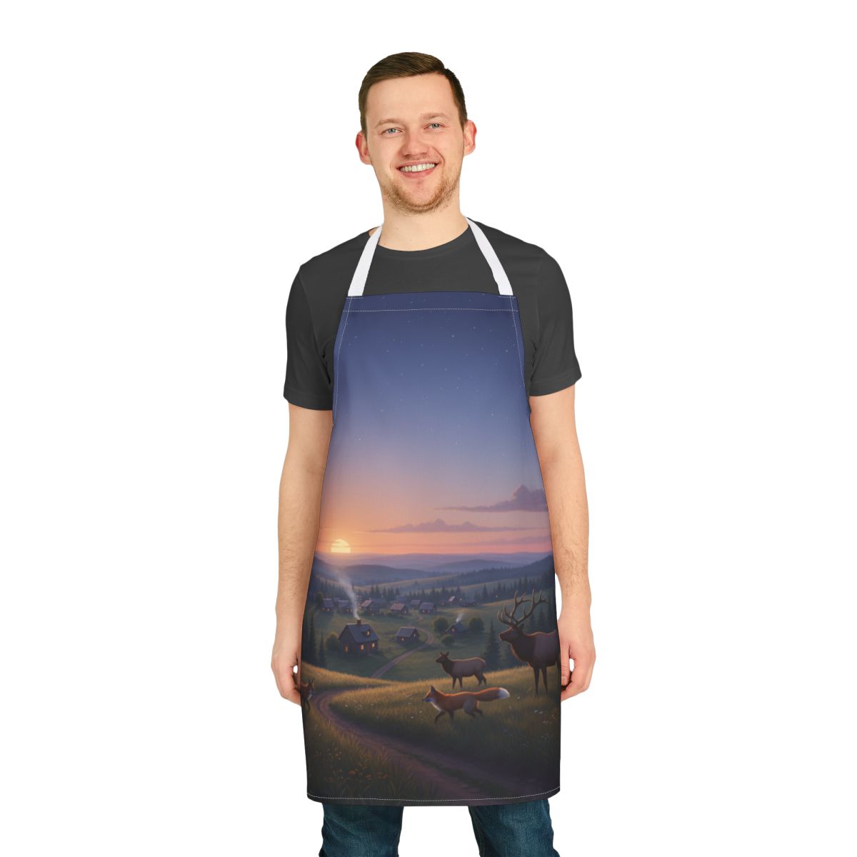 Sunrise Countryside Scene Deer and Fox Apron