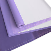Rolled purple and white fabric with visible stitching.