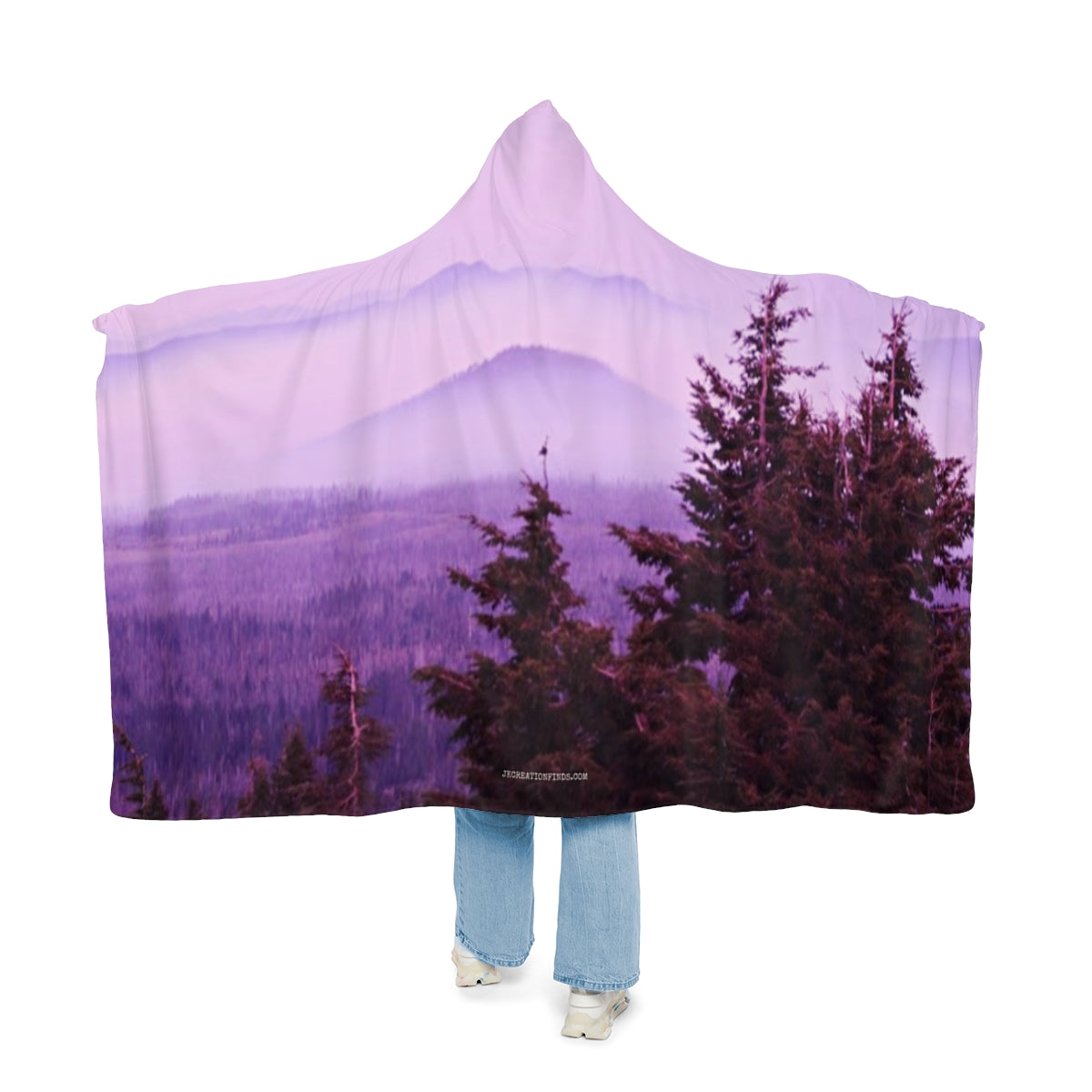 Serene Mountain Forest Landscape Hooded Blanket