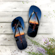 Flip-flops with a sunset over a beach scene and "Laguna Beach" text.