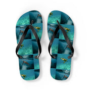 Flip-flops with sea turtle underwater collage design.