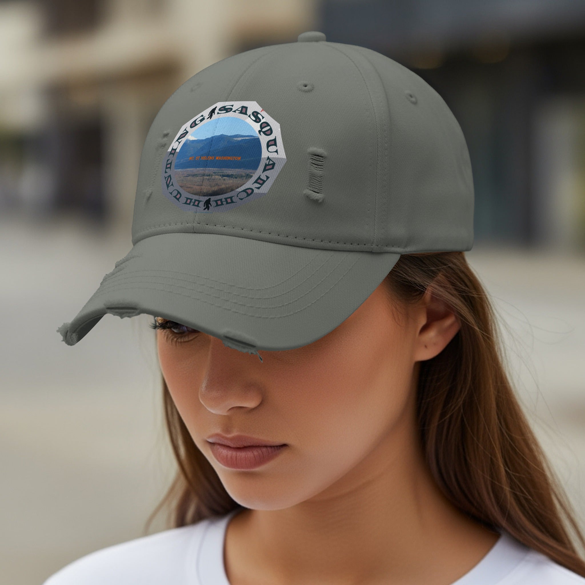 Distressed Green Cap with Mountain Design product type
