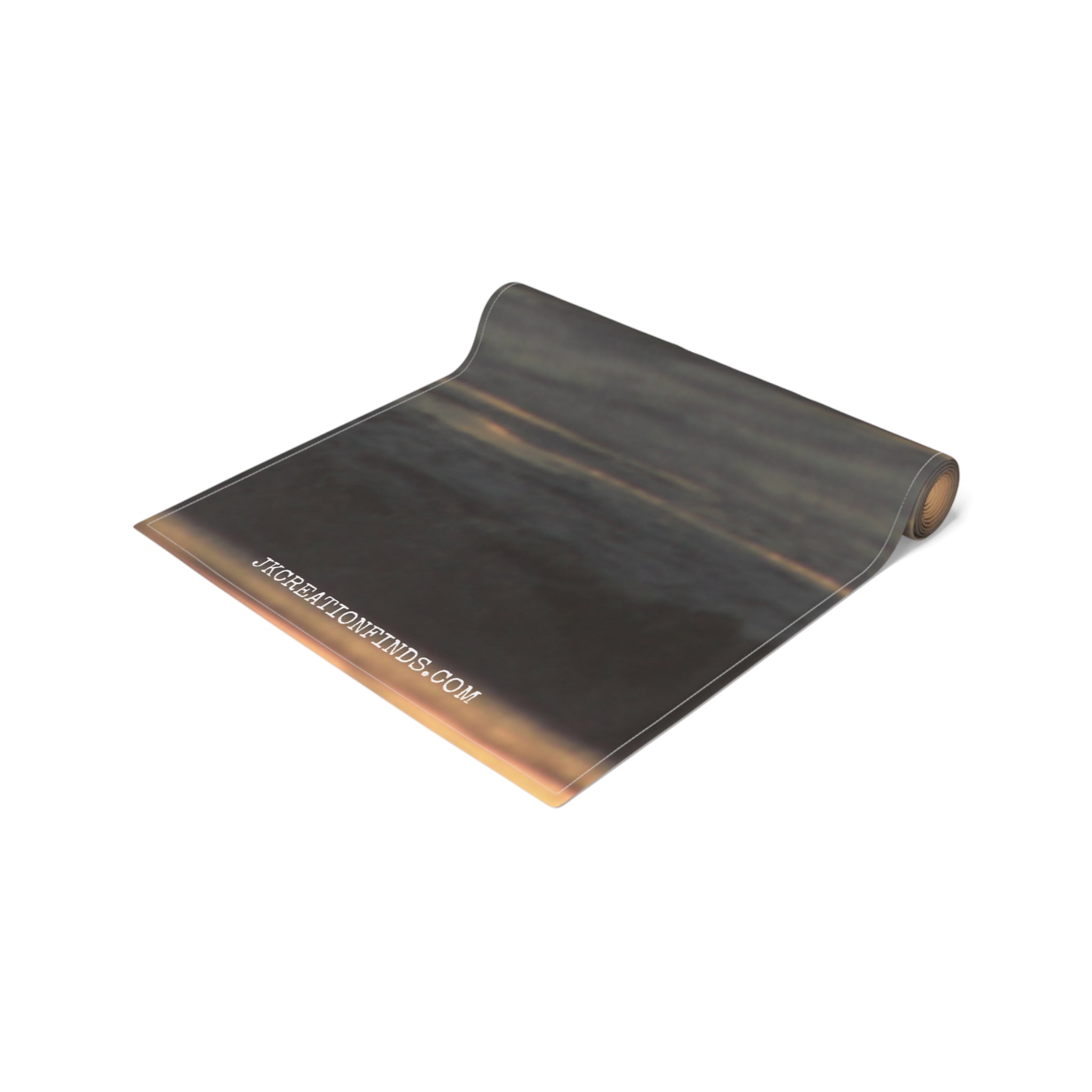 Rolled yoga mat with sunset gradient and JKCREATIONFINDS.COM