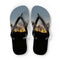 Flip-flops with a sunset landscape scene on straps.