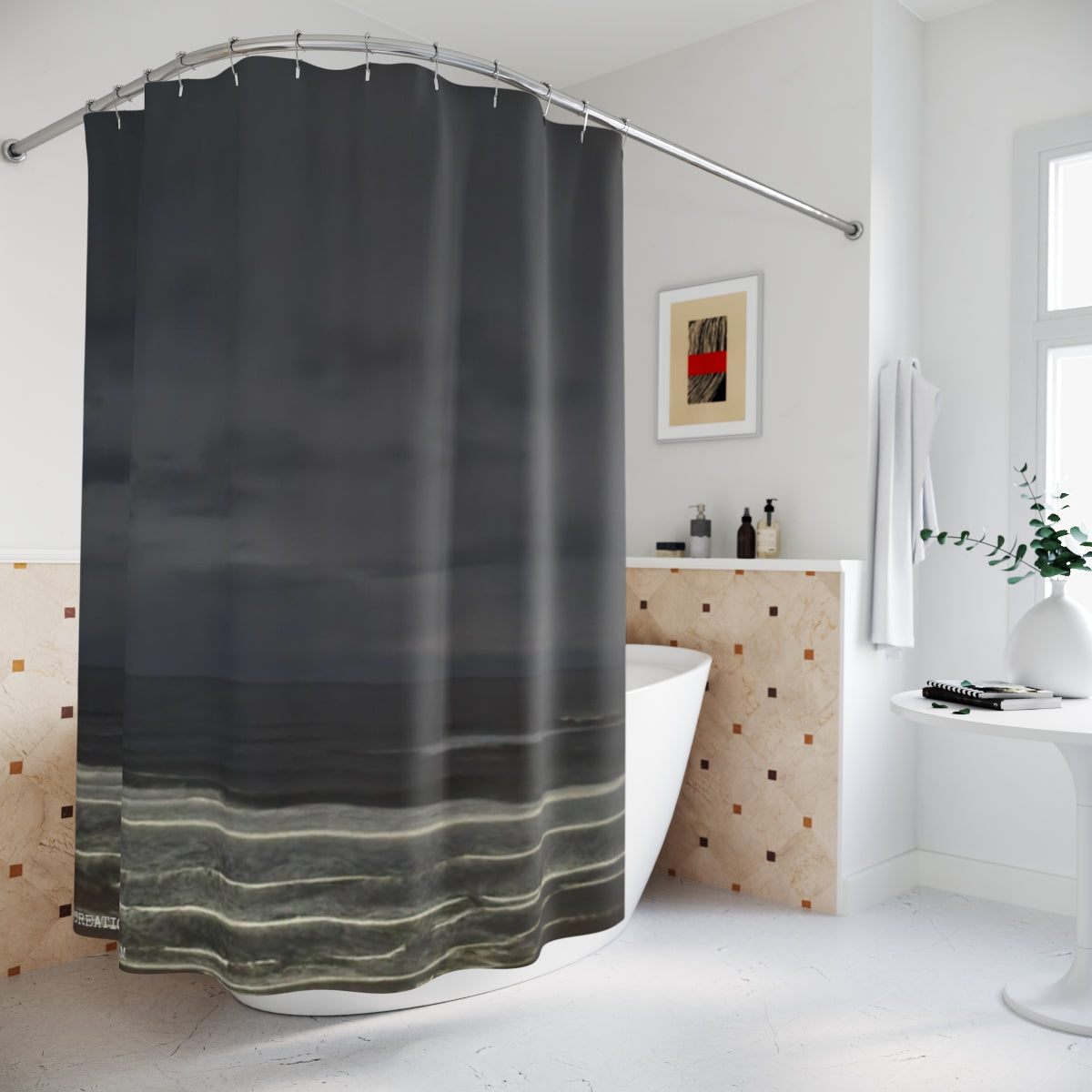Dark Coastal Art Inspired Design Shower Curtain