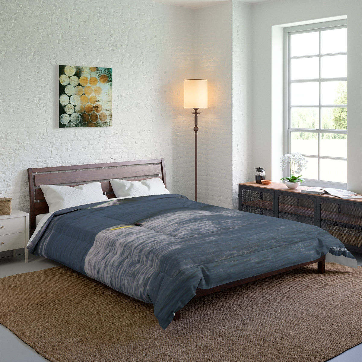 Peaceful Bedroom with Blue and Gray Bedding Décor