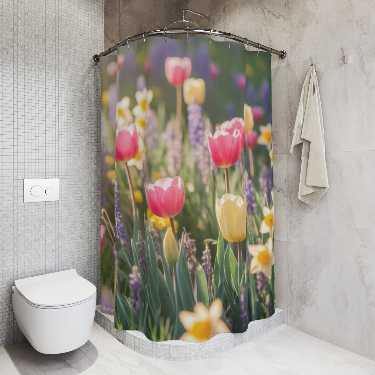 Colorful Tulip Garden Shower Curtain for Bathroom Decor