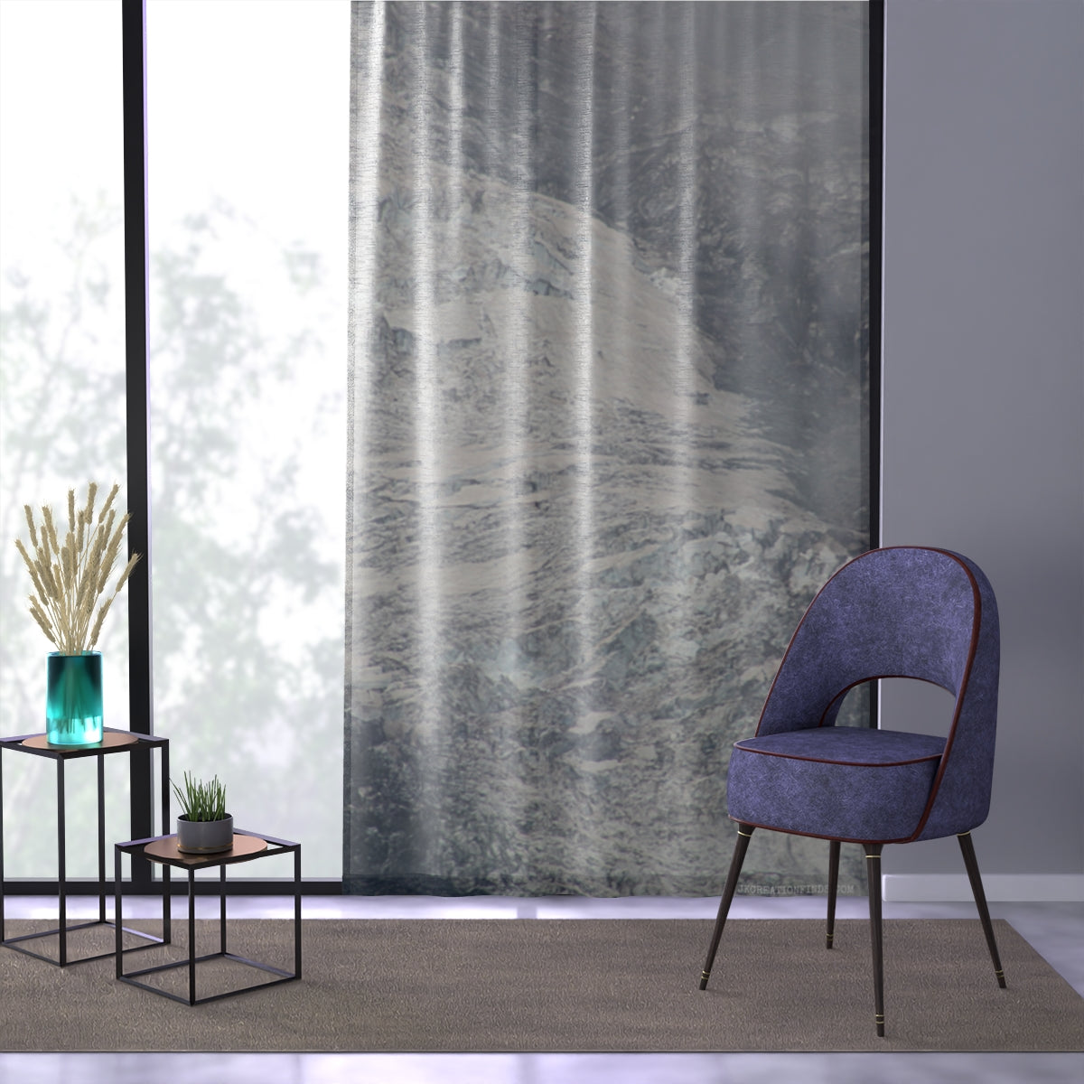 Glacier Window Curtain, Frozen Landscape Drapes, Mountain Range Decor, Abstract Scenic Curtains, Grey Nature Art, Modern Window Coverings