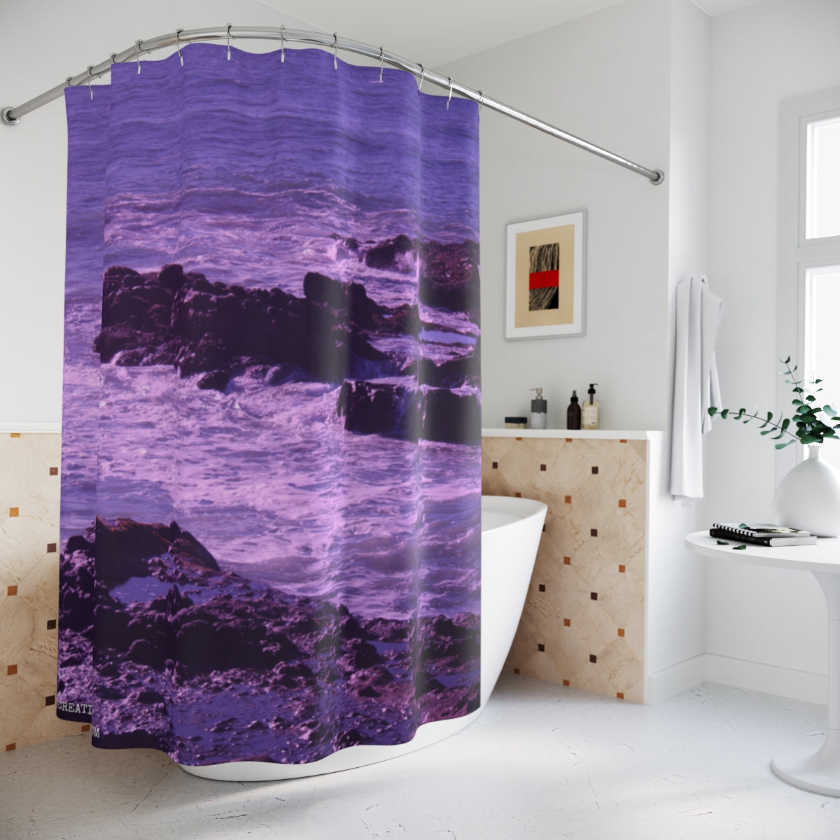 Purple Seaside Waves Art Print Shower Curtain