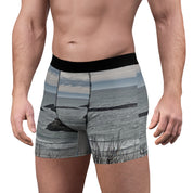 Boxer briefs with a scenic ocean landscape print.