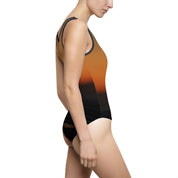 Sunset Gradient Swimsuit with Dark Accents for Beachwear
