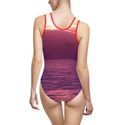 Sunset Ocean Scene Red Trim Swimsuit