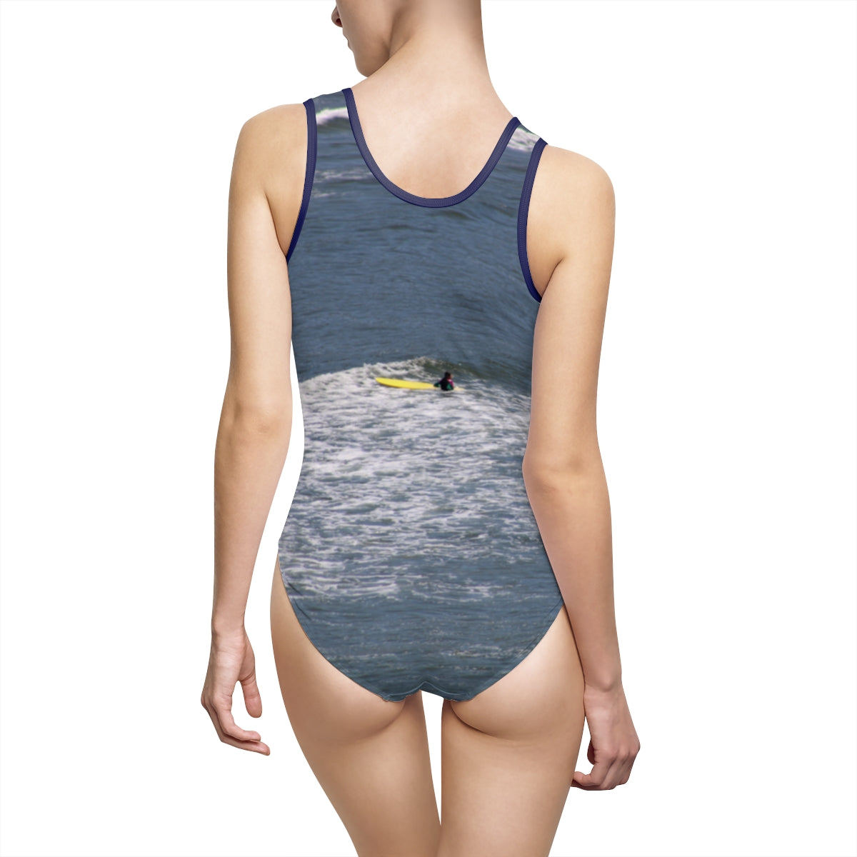 Woman on Paddleboard in Ocean Waves Swimsuit