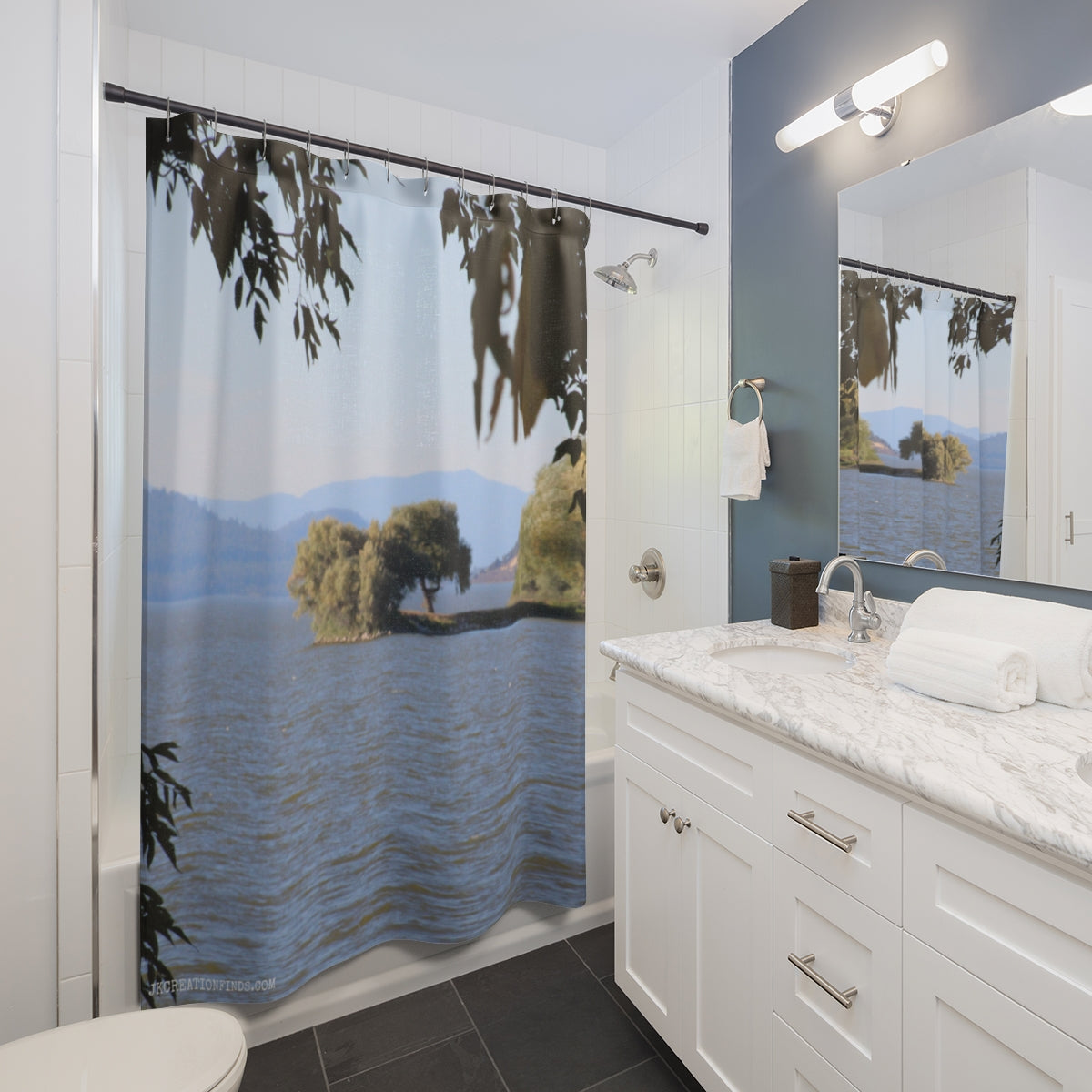 Scenic Lake and Trees Design Shower Curtain Decor