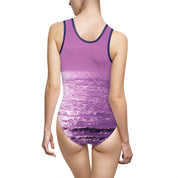 Purple Ocean Waves Design Swimsuit for Women