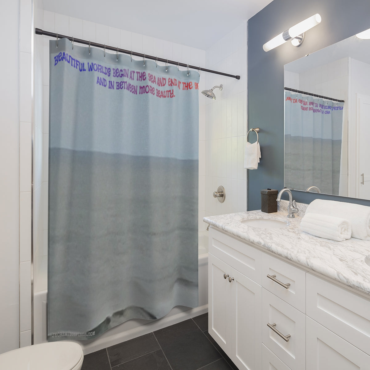 Beautiful Worlds Begin at the Sea Bathroom Curtain