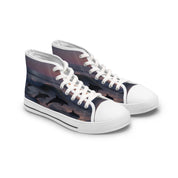 High-top sneakers with a dolphin and ocean wave print.