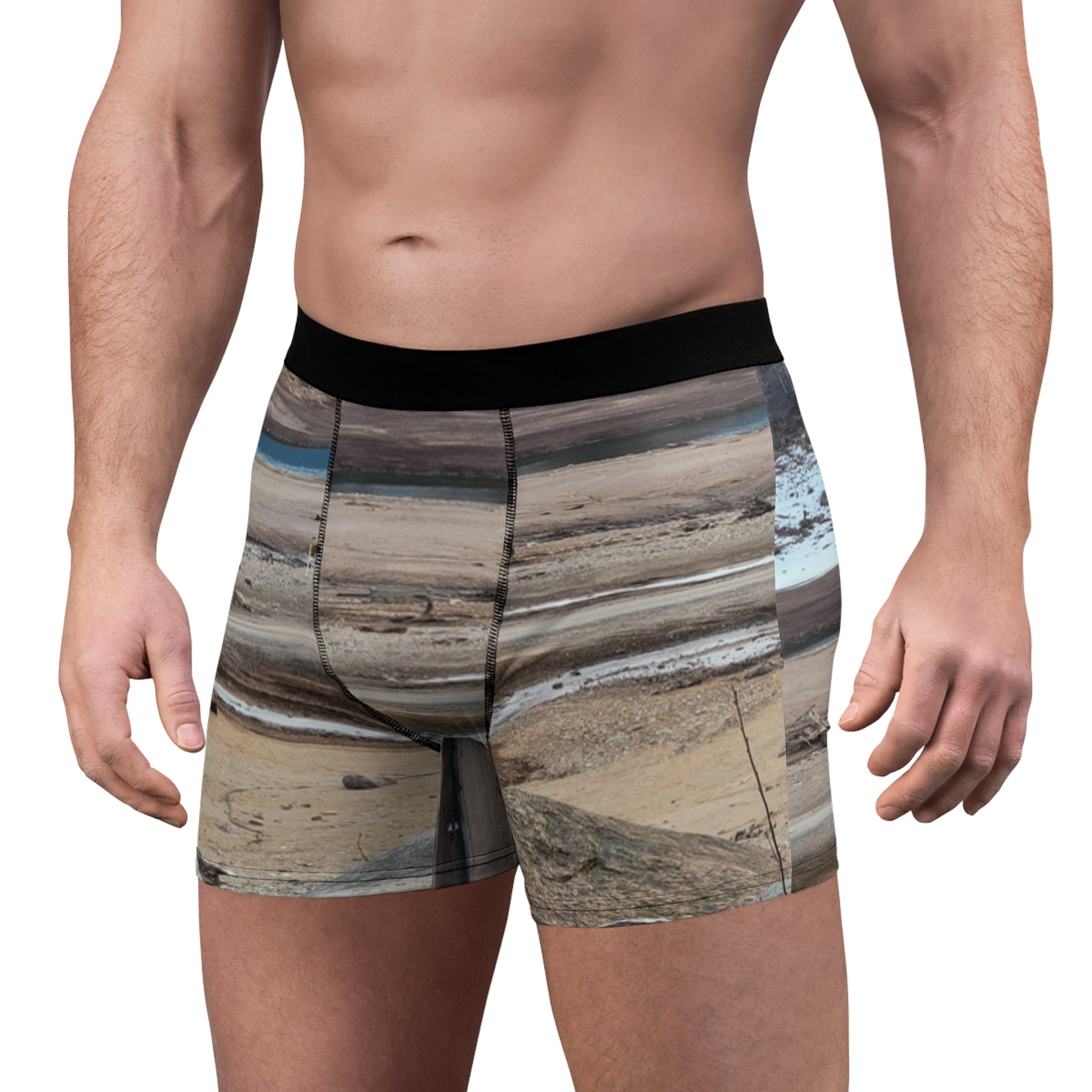 Men's boxer briefs with a natural landscape print.