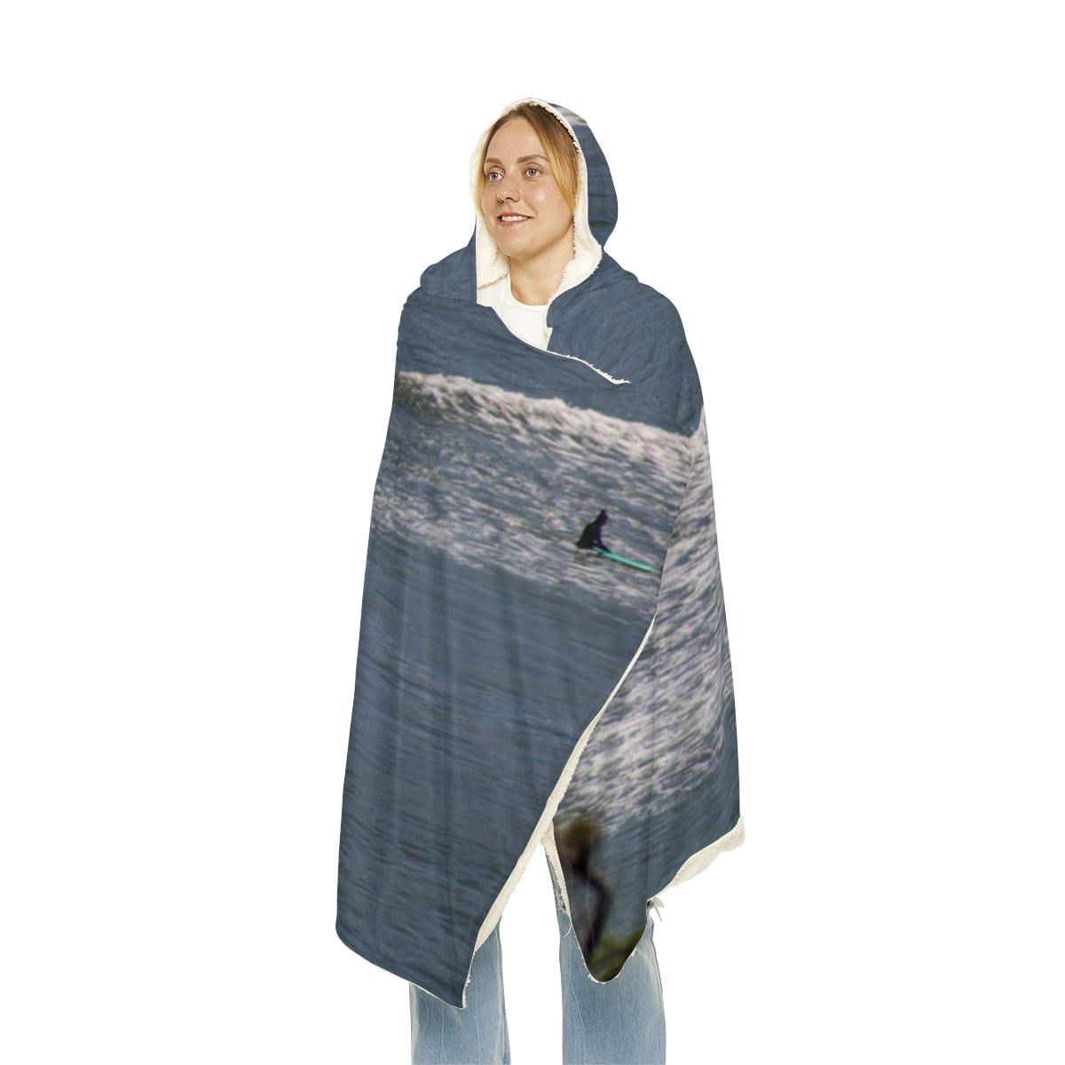 Hooded Blanket with Surfing Ocean Wave Print