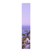 Lavender scarf with seascape and green leaves.