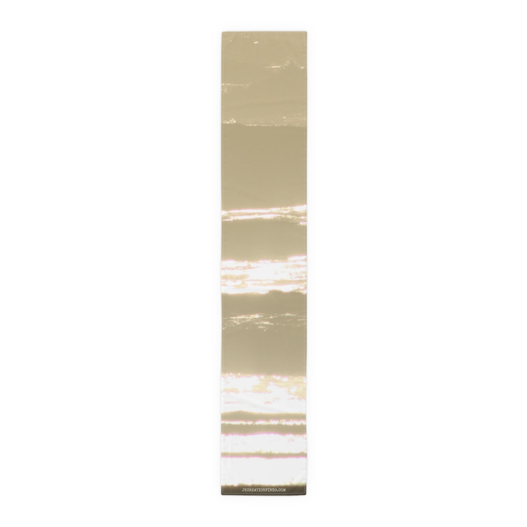Champagne colored ribbon with subtle shimmer and repeating pattern.