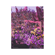 Vibrant Floral Display on Rustic Wooden Cart Poster