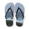 Flip-flops with a scenic ocean beach landscape printed on the soles.