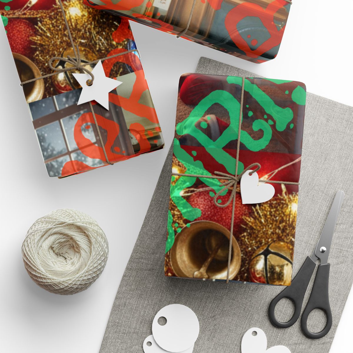 Festive Holiday Wrapping Paper with Gift Tags