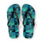 Flip-flops with a collage of sea turtles swimming underwater.