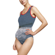 Ocean Wave Design Red Trim Women's Swimsuit