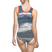 Ocean Waves Print One-Piece Swimsuit for Women