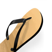 Brown flip-flop sandal with black straps on a white background.