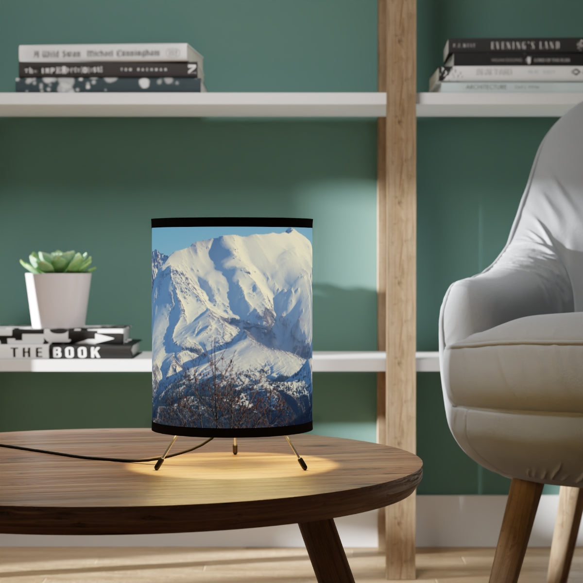 Scenic Snowy Mountain Landscape Table Lamp
