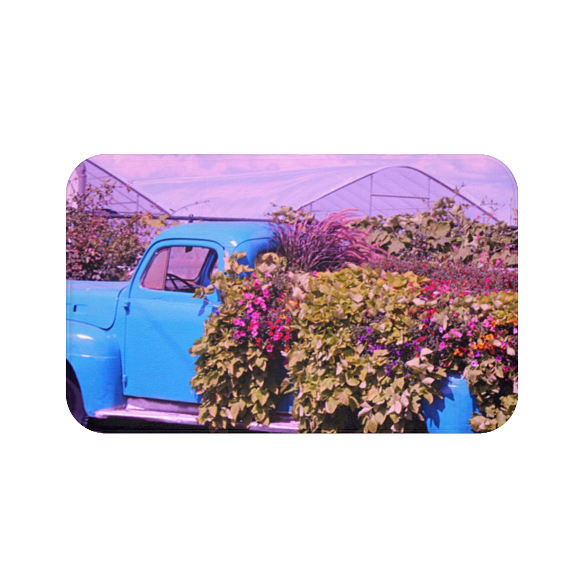 Vintage Blue Truck with Flower Decor Print Poster