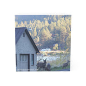 Mountain Cabin With Deer Scenic Landscape Print