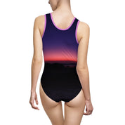 Purple Sunset Design Back View One-Piece Swimsuit