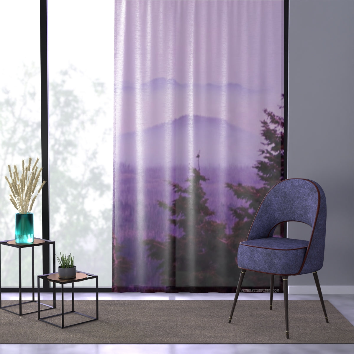 Misty Mountain Window Curtain, Purple Mountain Range View, Mountain Landscape Decor, Scenic Nature Art Curtain, Home Decor Curtains
