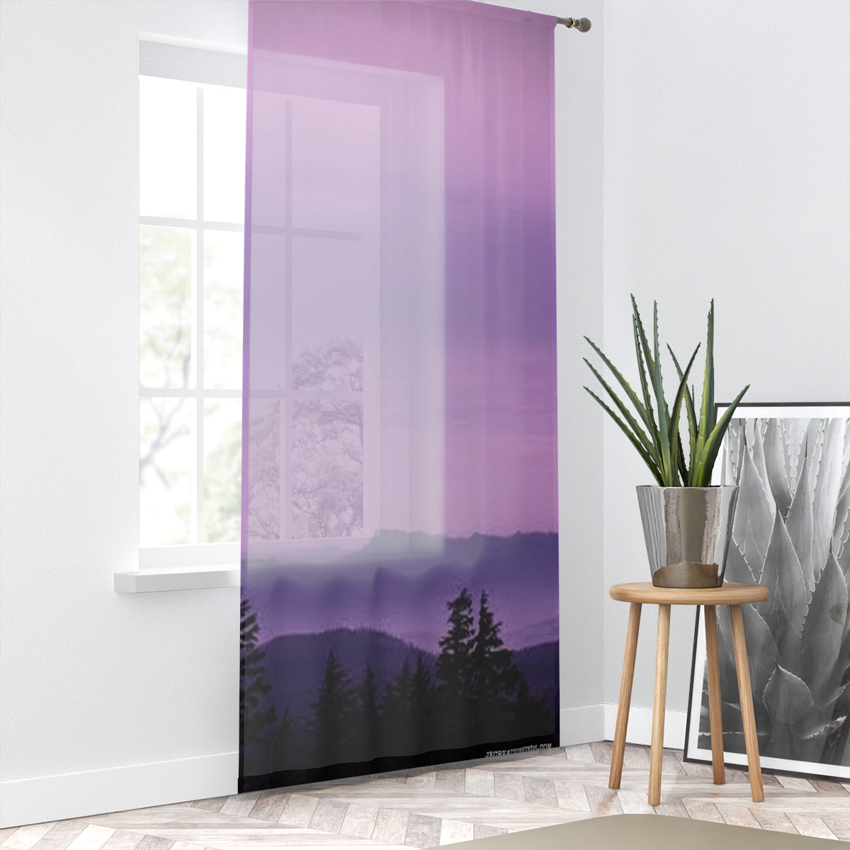 Purple Mountain Window Curtain, Forest View Drapes, Aesthetic Home Decor, Nature Inspired Curtain, Scenic Window Covering, Room Accent