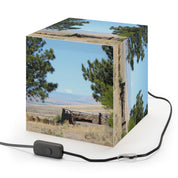 Desert Mountain Pine Trees Stone Wall Blue Sky Cube Lamp product type