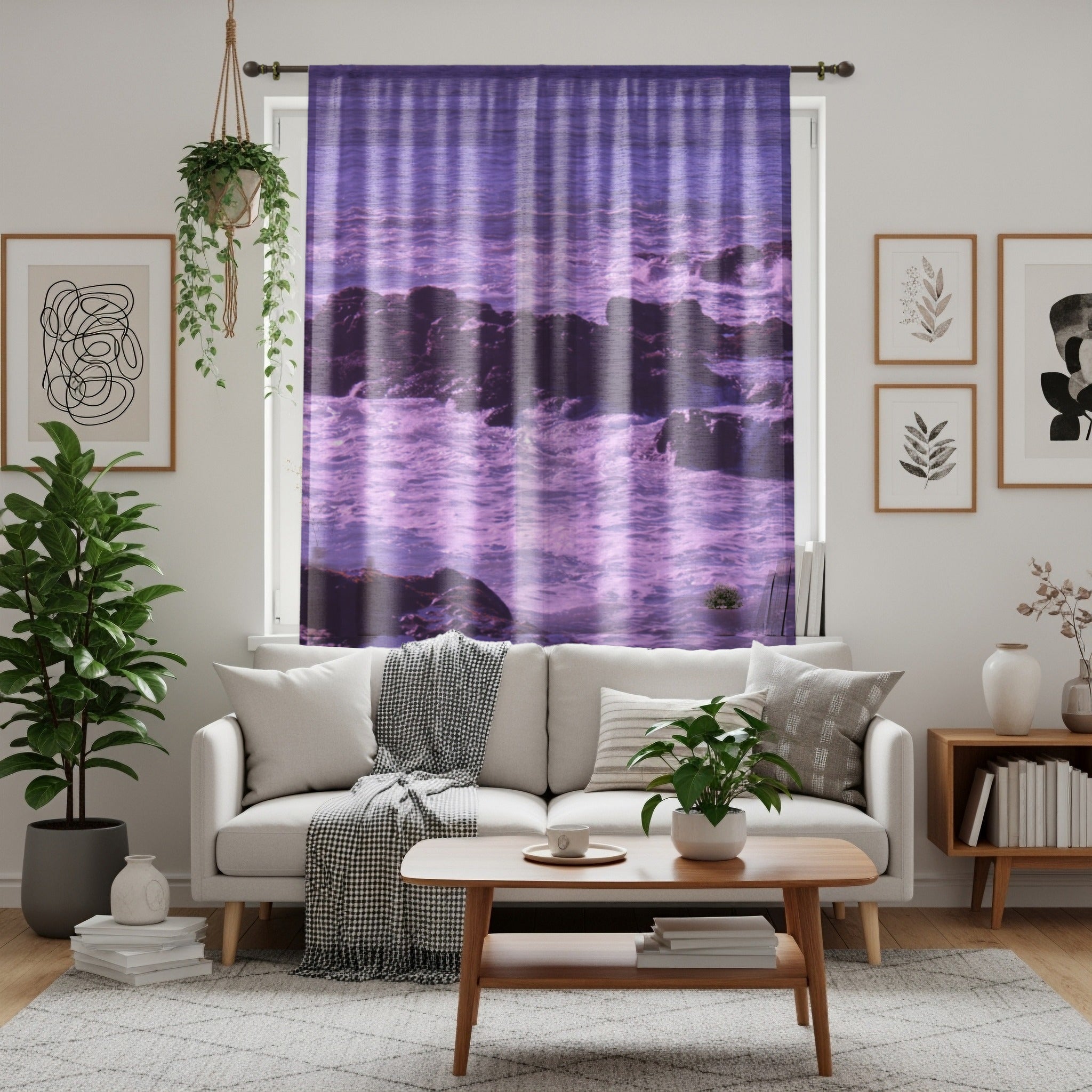 Purple Ocean Wave Design Living Room Curtain Set